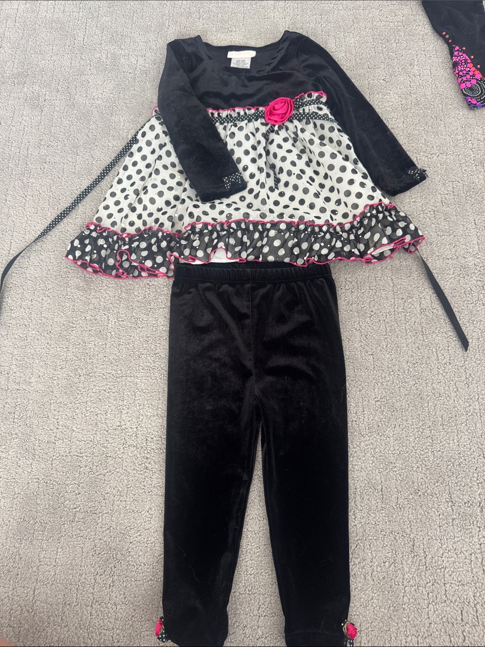 Bonnie Baby Girls Black & White Polka Dot Velvet Costume Set with Pink Accents